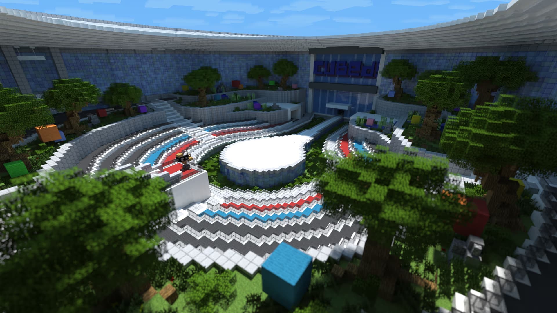 The stage in the Cubed! 2015 event, adapted from the previous year to feature more coloured cubes.