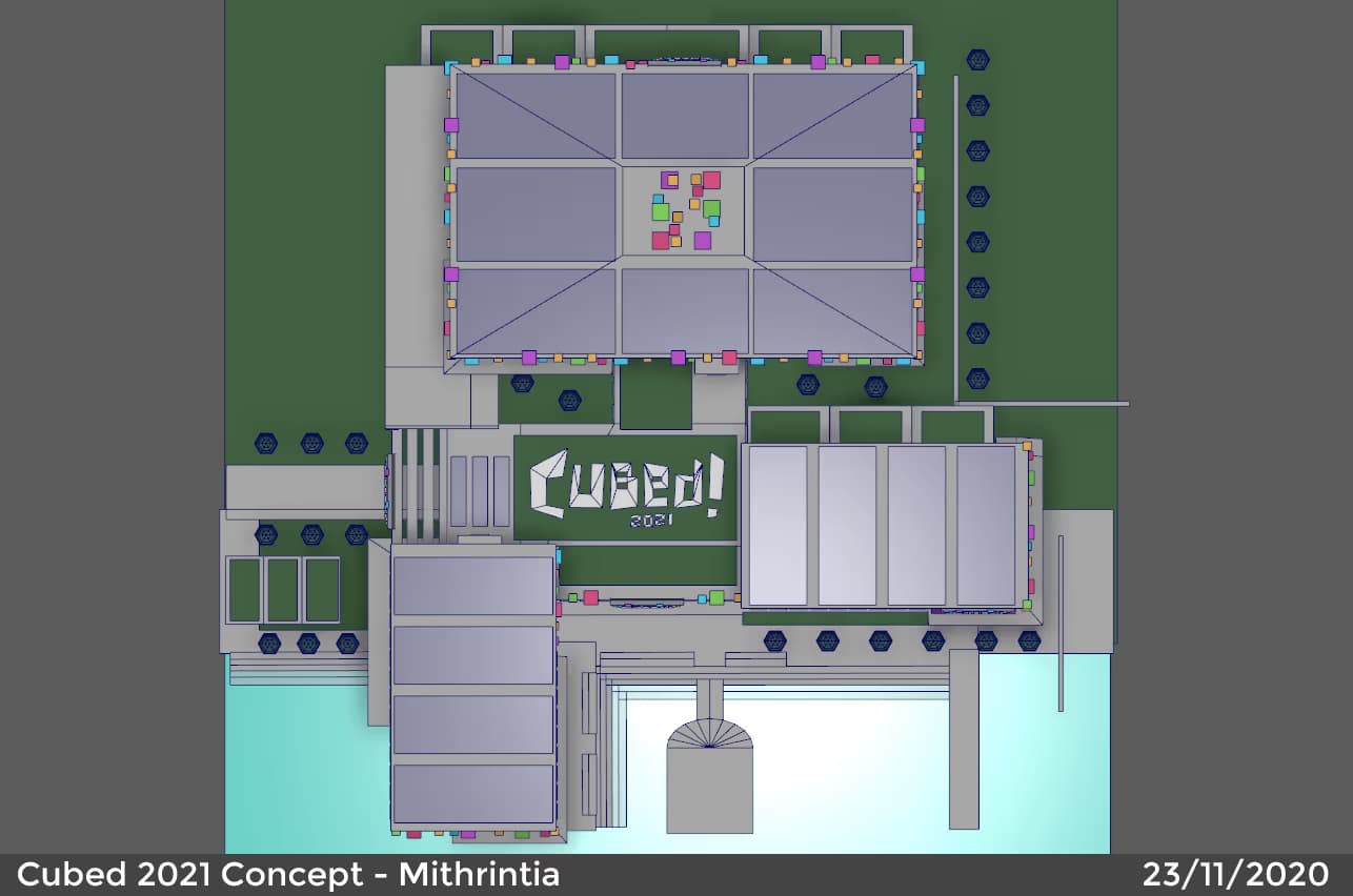Initial concept for the Cubed! 2021 venue, built by Mithrintia.