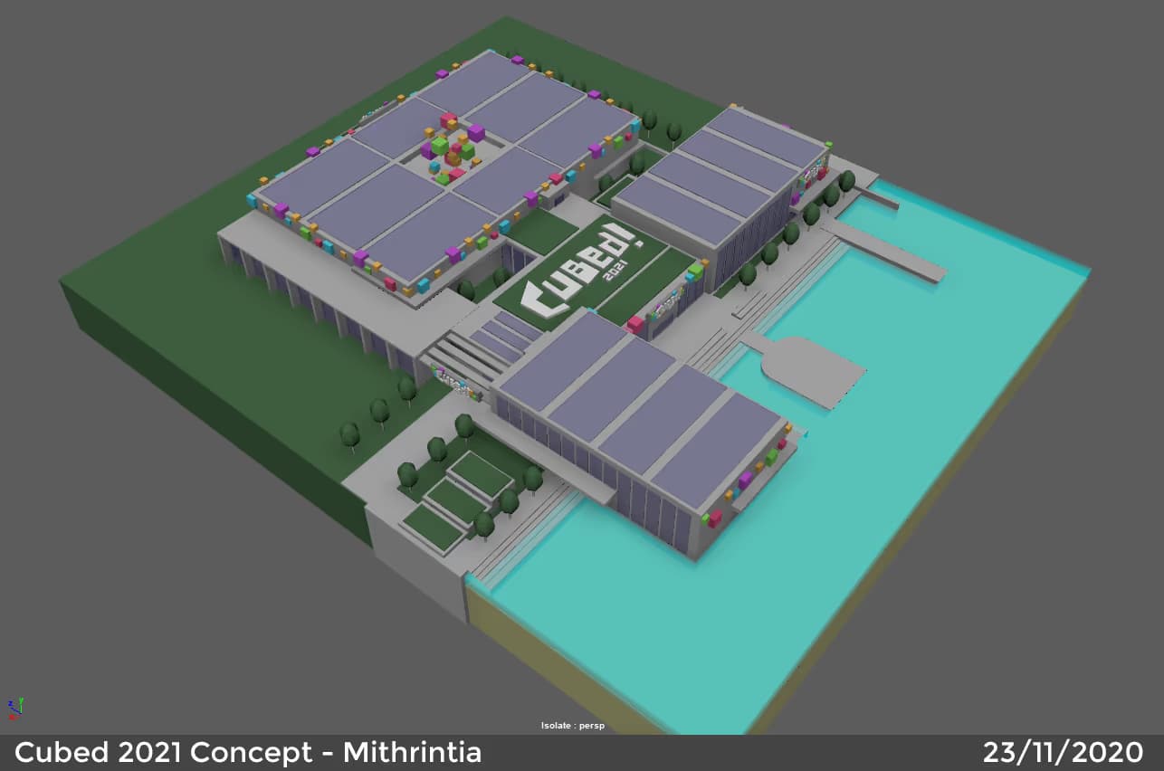 Initial concept for the Cubed! 2021 venue, built by Mithrintia.