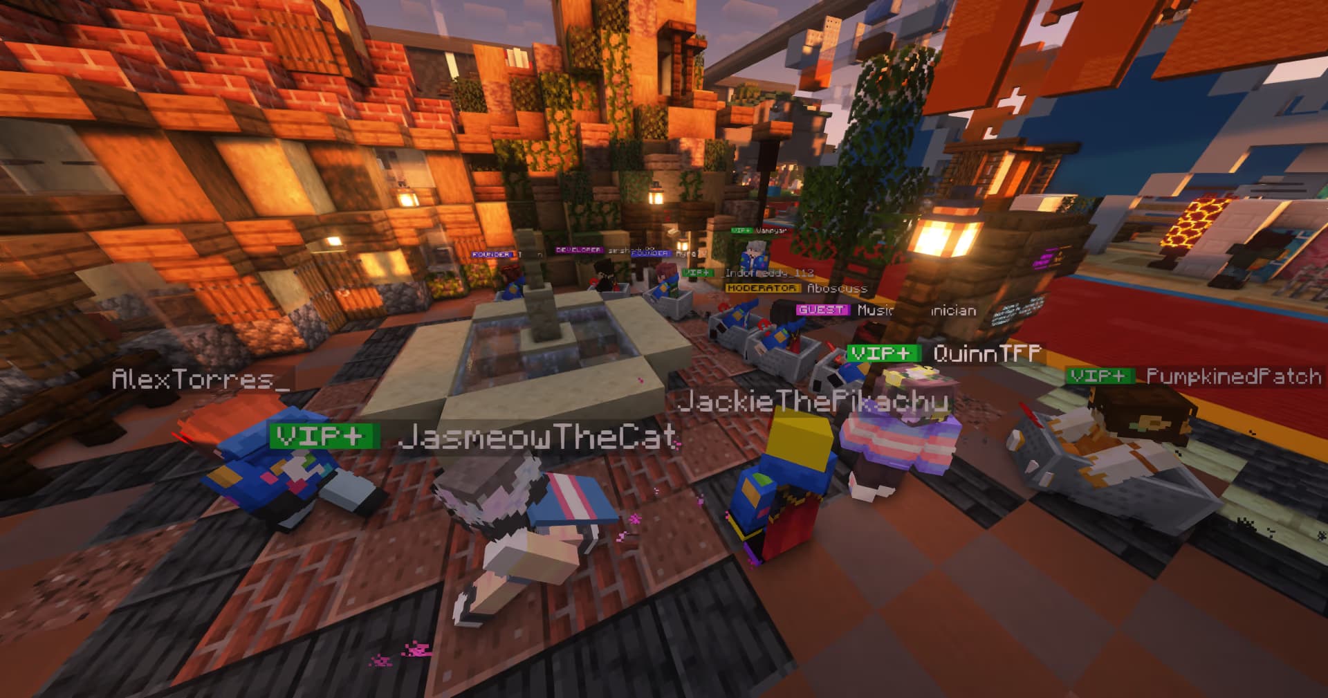 Players follow each other around the venue using the minecart gadget.